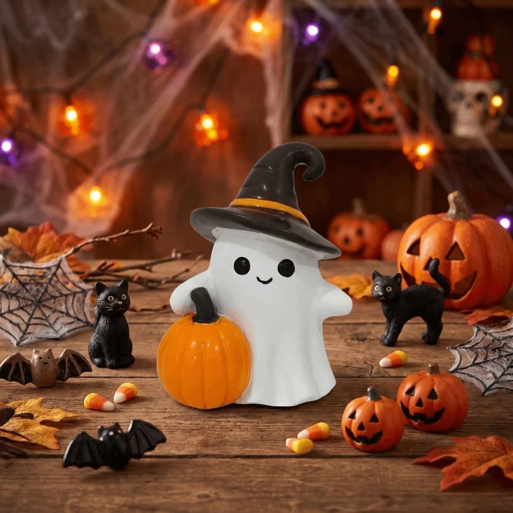 Desktop Decoration Resin Halloween Ghost Statue Cartoon Cute Ghost Art Sculpture Durable Halloween Decoration Living Room