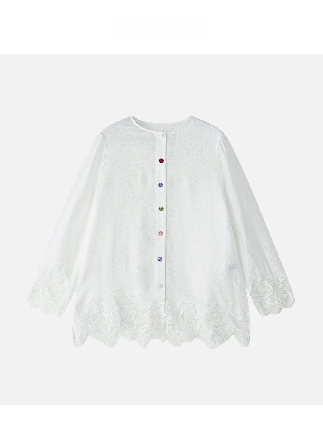 

Jingjing2025 Новая коллекция: Женская модная блузка с однотонной синей кружевной отделкой, универсальная, легкая, дышащая, весна-лето