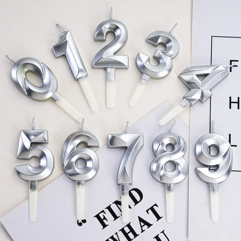 1 PC Srebrne świece na przyjęcie urodzinowe Dekoracje dla dzieci Dorośli 0-9 Numer świece Tort Cupcake Topper Materiały imprezowe