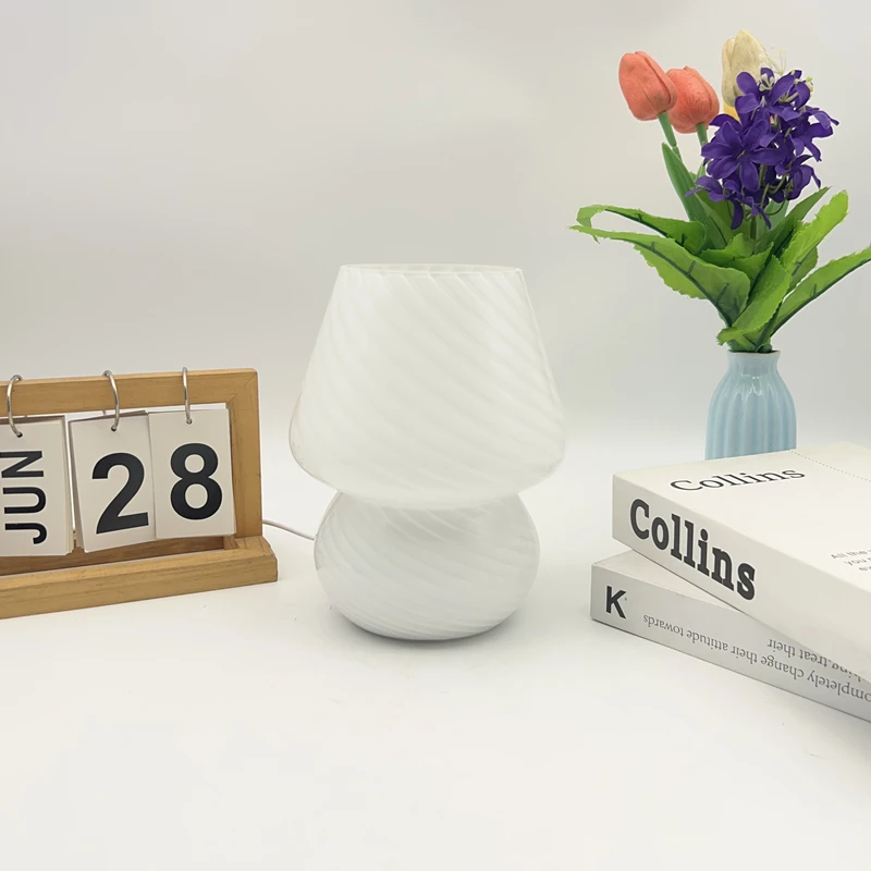 Striped Glass Gourd Three-color LED Table Lamp Bedroom Bedside Lighting Reading Decorative Lamp Suitable for Children