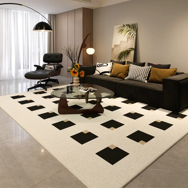 VIKAMA Scandinavian Black  White Geometric Rug Non-Slip High Density Carpet for Modern Living Room Bedroom Office Decor
