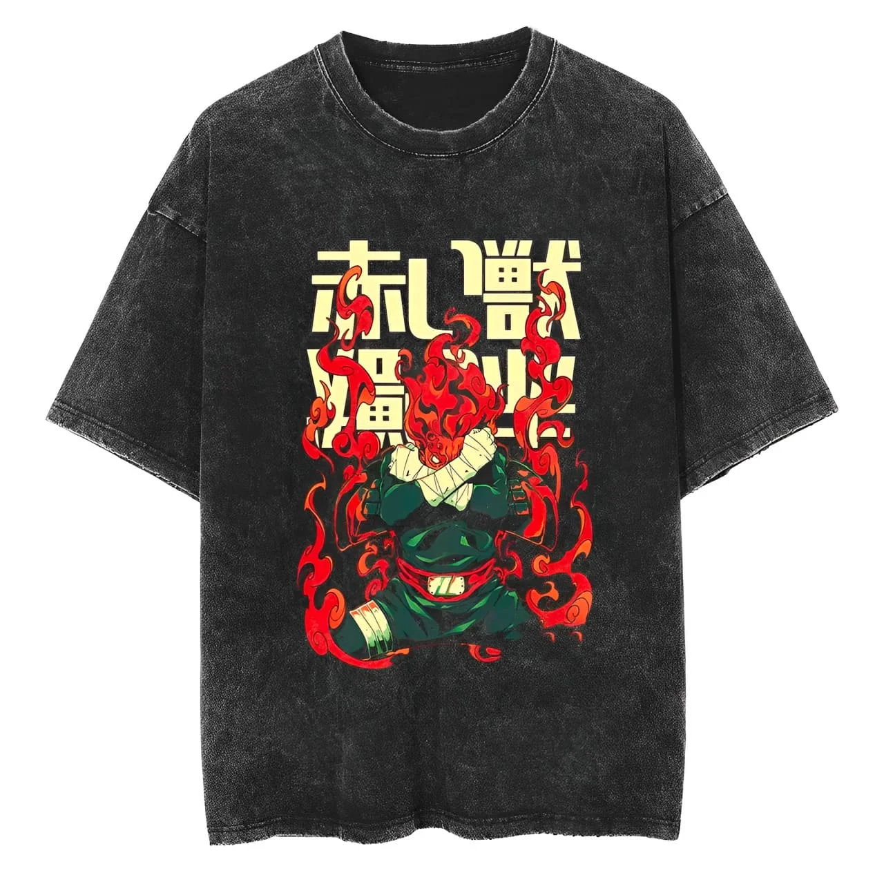Might Guy T-Shirt Naruto Herren Acid Wash Eight Gates Red Beast Anime Grafik Baumwolle Streetwear Manga Night Guy Tee