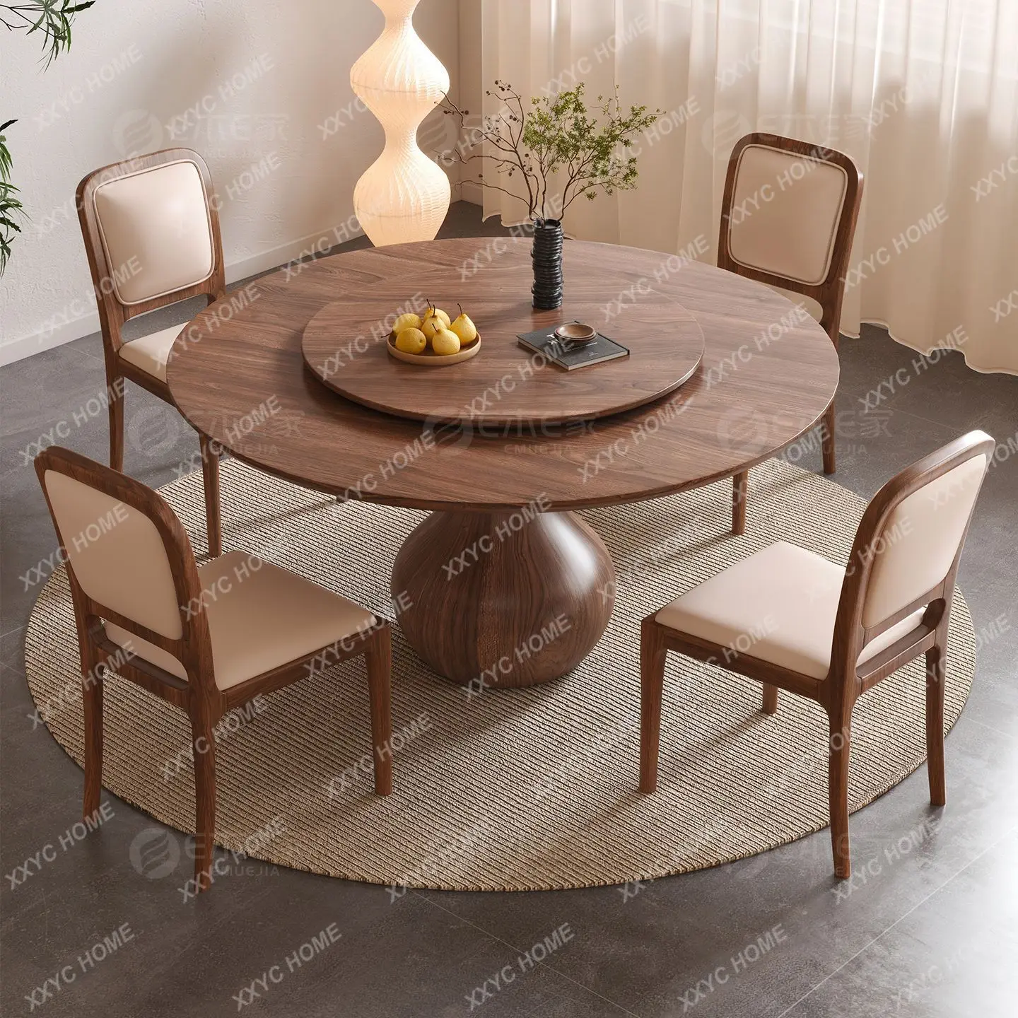 New Chinese-style black walnut solid wood dining table and chair combination Song-style aesthetics new designer round dining