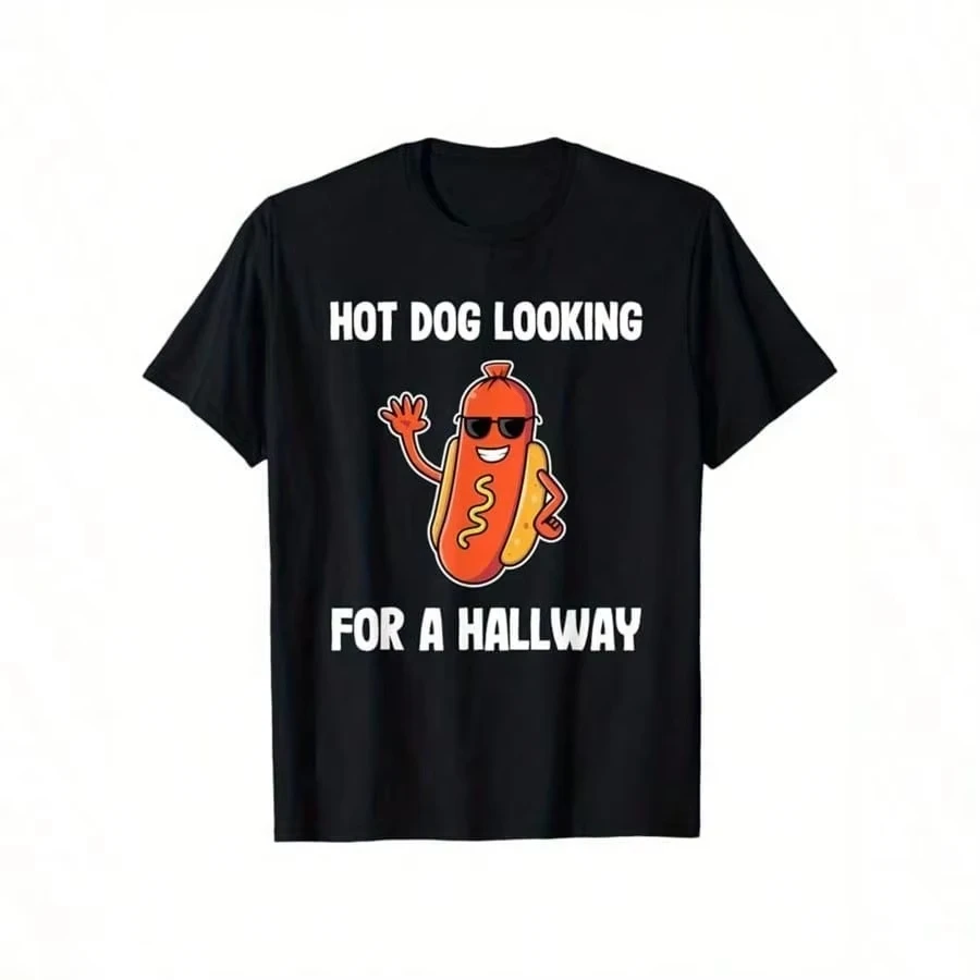 

Men's Cotton T-Shirt with Hot Dog Printed Casual Short Sleeve Round Neck Tee Soft Comfortable Top Oversized T Shirt