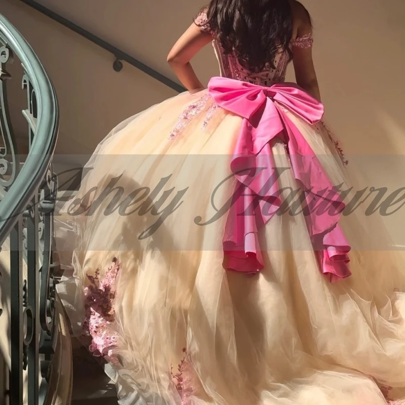 A3687 Meksykańskie Sukienki na Sweet Sixteen Wysokiej Jakości Suknia na Przyjęcie Urodzinowe Kokarda Specjalna Okazja Quinceanera vestidos de gala Szyte na Miarę