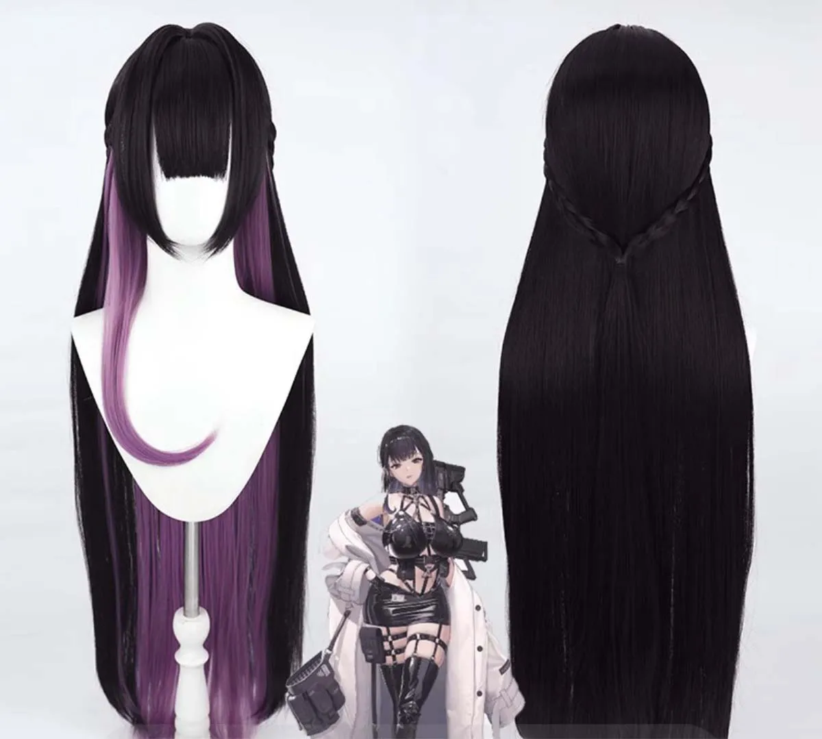 Game Mihara Cosplay Long Black Purple Mixed Wig