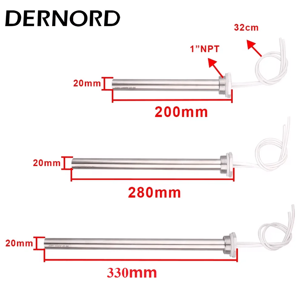 DN25 Cartridge Immersion Heater Stainless Steel 304  Hot Water Rod 1kw/2kw/3kw Tubular Heating Element 220V