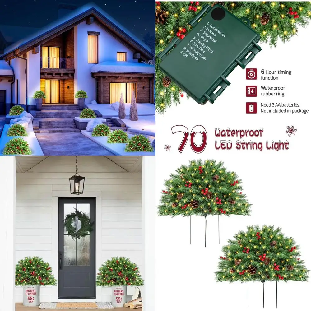 

Pre-lit Flocked Artificial Christmas Tree Set with 70 Lights, Cones, and Red Berries