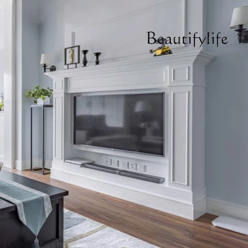 

solid wood fireplace TV cabinet simple small beautiful style living room video stand fireplace background wall decorative stand