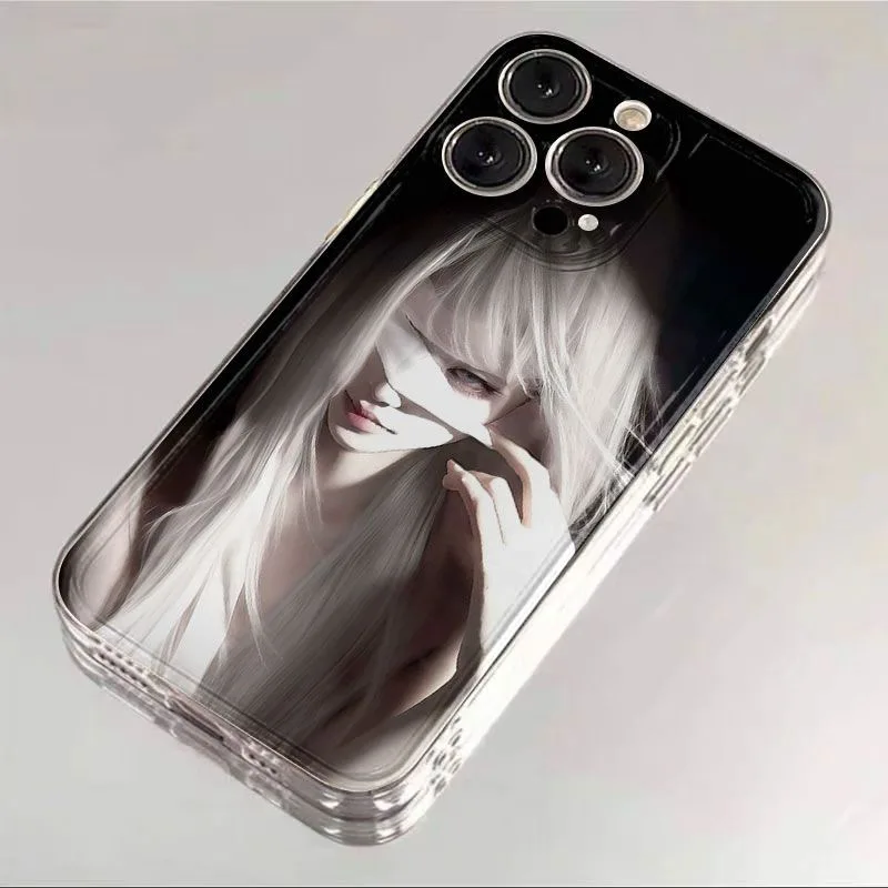 

luxury Cute white haired girl Soft Case For iPhone 11 12 13 14 15 16 17 Pro Max XS XR 8 7 Plus X SE Cover