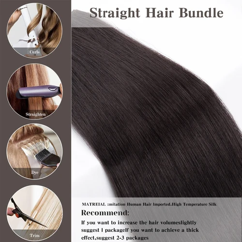 Imagen 2 del producto Extensiones de cabello liso sintético liso ombré Cosplay pelo marrón tejido 26 ""rubio sintético largo Yaki mechones de pelo liso