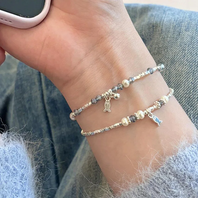 Nueva pulsera de perlas de Plata de Ley 925, pulsera sencilla con personalidad para mujer, regalo de fiesta de cumpleaños para amigos, joyería exquisita
