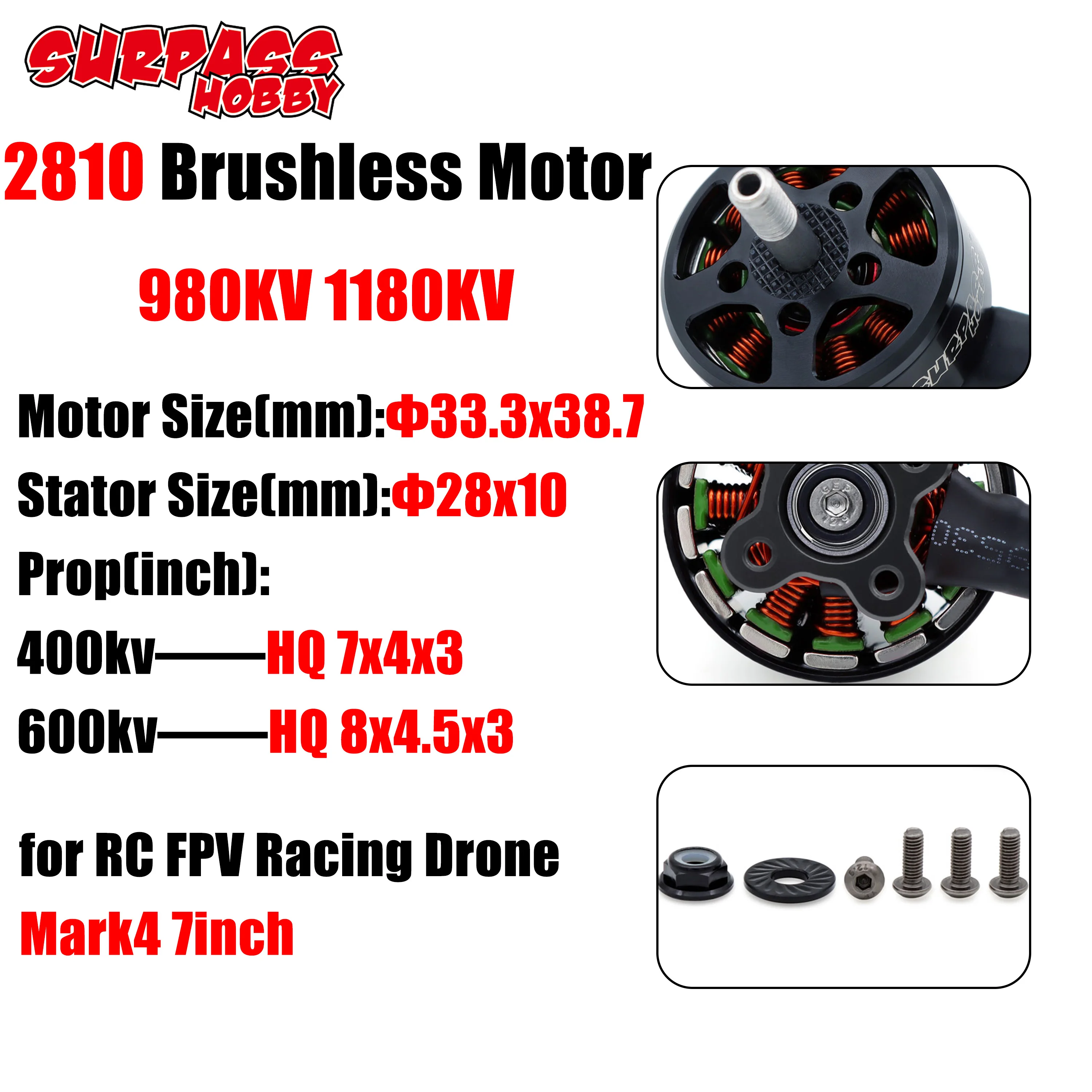 Surpass Hobby BAT 2810 980KV 1180KV moteur sans balais pour Drone de course RC FPV Mark4 cadre de 7 pouces Freestyle APEX XL7 partie