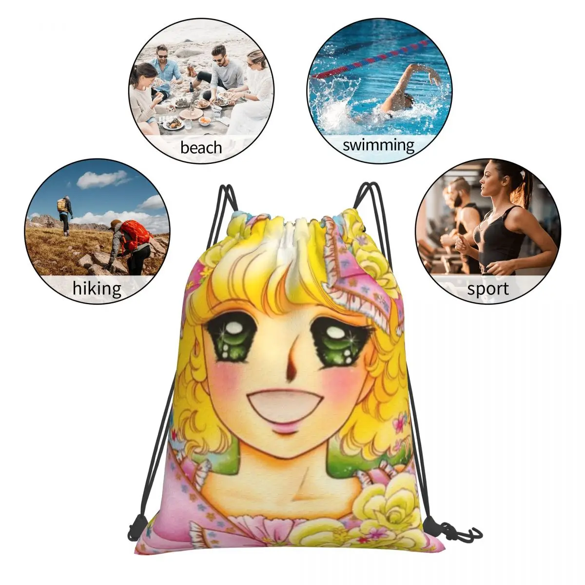 Doces doces anime mochilas moda portátil sacos de cordão pacote bolso saco de esportes sacos de livro para estudantes de viagem