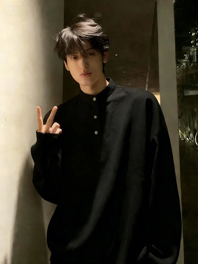 

Мужская рубашка-куртка с длинным рукавом и воротником хенли, повседневная, весна-осень, в американском стиле, премиум-класса