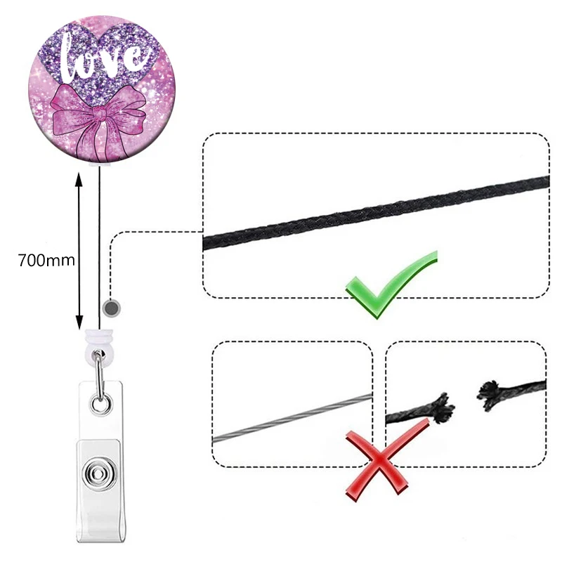 Nowy styl Kolor Miłość Wysuwany klips Uchwyt na kartę w kształcie serca ID Biznesowa karta pracy Yoyo Uchwyty na identyfikatory Artykuły biurowe