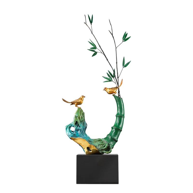 

Bamboo Magpie Brass Ornament Office Home Living Room Raw Water Bamboo Bird Ornament