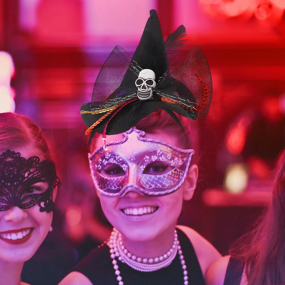 

2 шт., повязки на голову с шляпой ведьмы на Хэллоуин, вечерние обручи для волос, костюм на Хэллоуин, принадлежности для косплея, повязки на голову с шляпой ведьмы, вечерние головные уборы