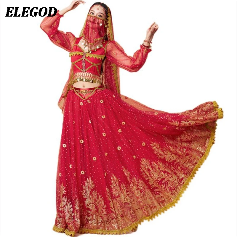 السيدات هالوين تأثيري أداء الزي النساء الرقص الشرقي سوينغ كبير فستان طويل الهندي بوليوود الياسمين الأميرة زي مجموعة #2