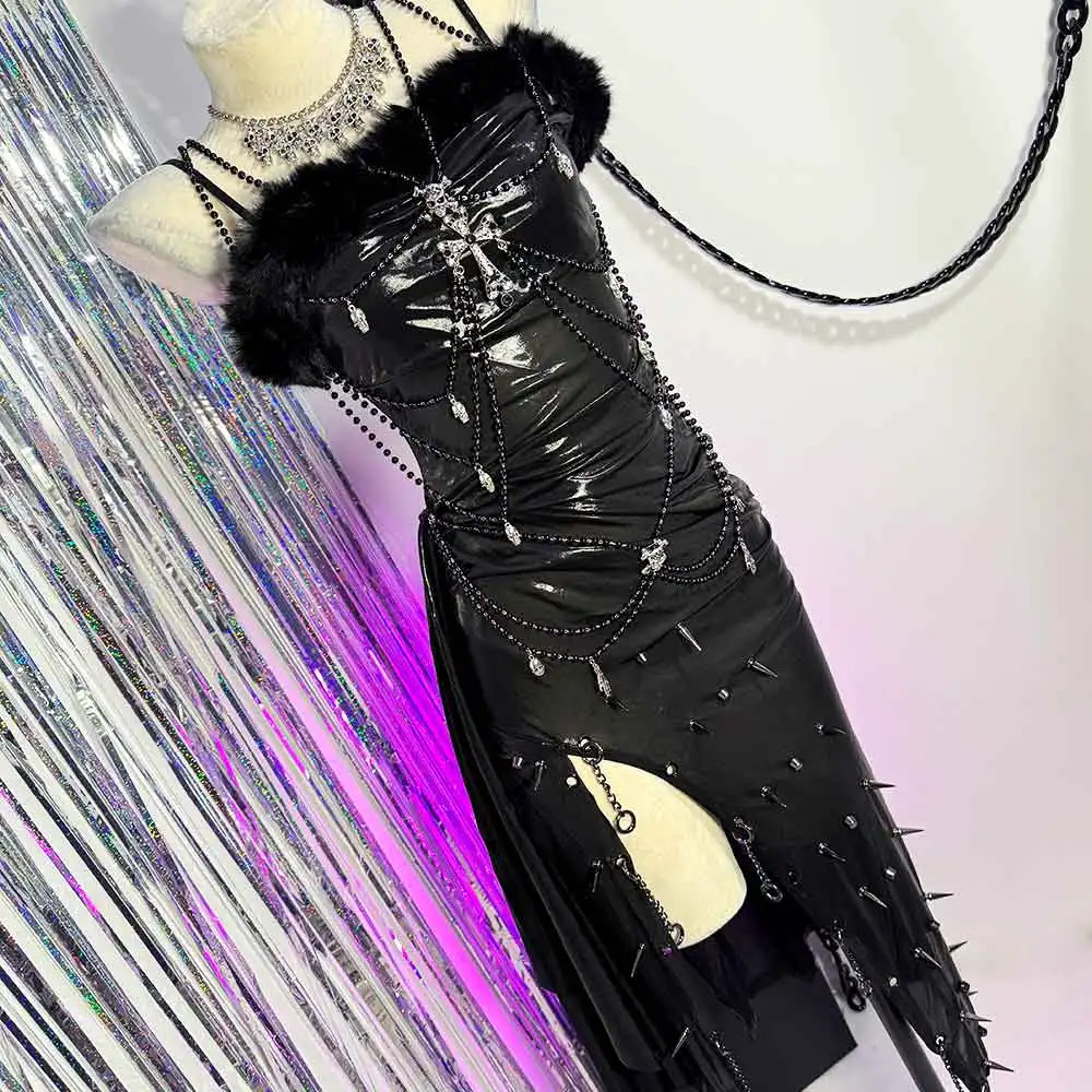 

DIY 90s Harajuku Punk Rock Eco Cross Teen Gothic Dress Kawaii Club Wear Hand Made E-Girls Grunge Y2K TOPS Goth Emo Chain