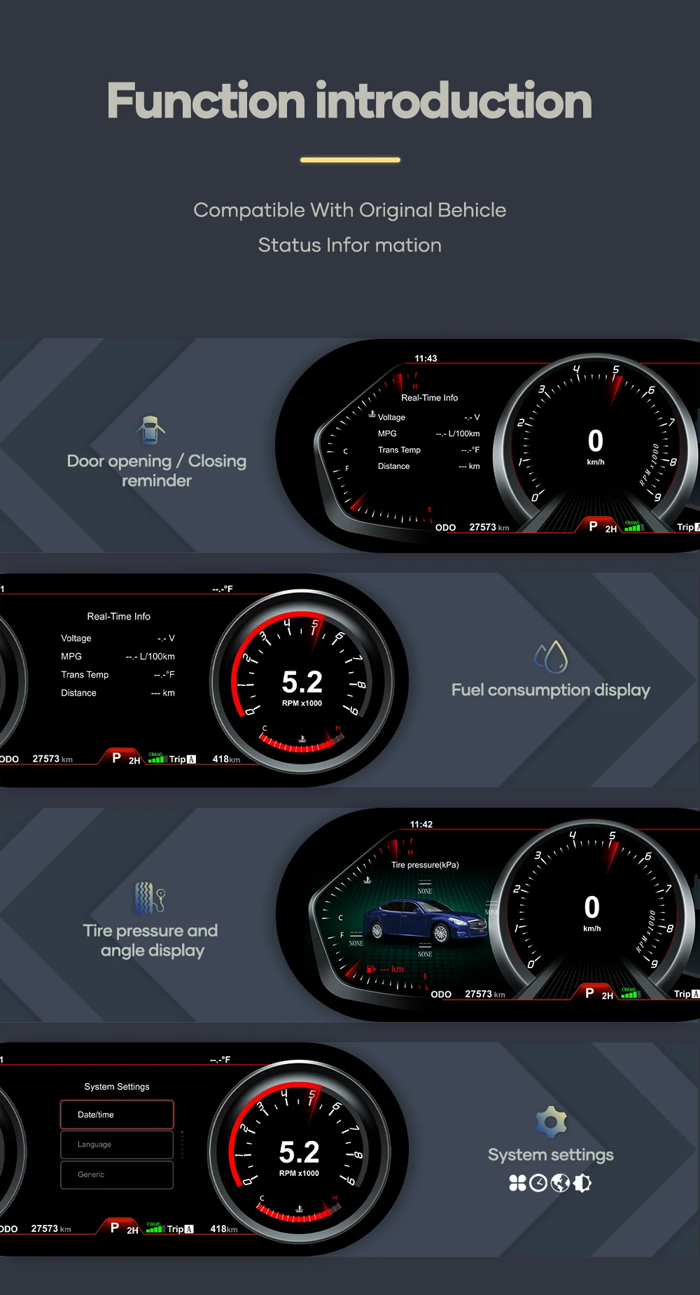 12,3 Zoll Preling car digitales Armaturen brett für Infiniti Q70 Auto LCD Panel Tachometer virtuelles Cockpit – Detail 8