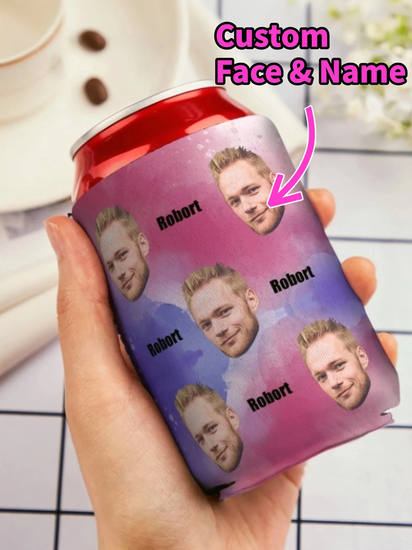 1pc Custom Face Can Cooler Sleeve Personalized Name Number Koozie Beer Drink Holder Funny Photo Koozie Party Wedding Gift