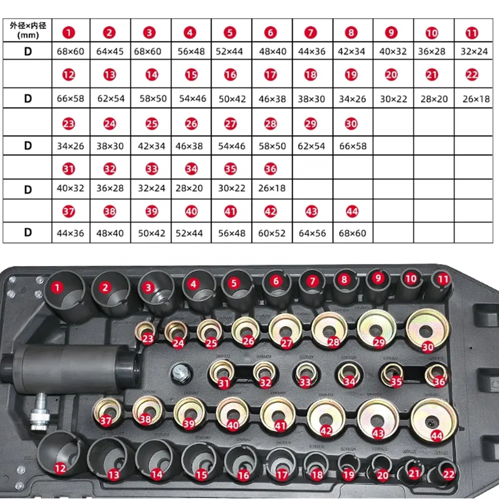 50pcs 18T Hydraulic Sleeve Disassembly Tool Set Pneumatic Bushing Removal Tool  For Mercedes Benz BMW Audi Rubber Sleeve