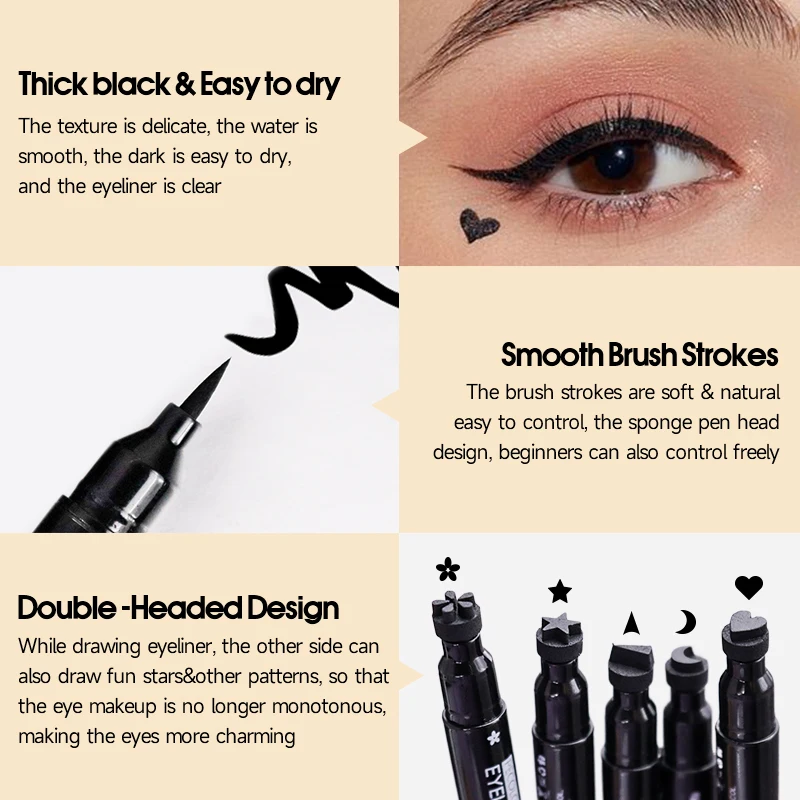 Double Head Moon Star Heart Flower Liquid Eyeliner Pen Black Stamp Makeup Seal Eyeliner Pencil Waterproof Cosmetic