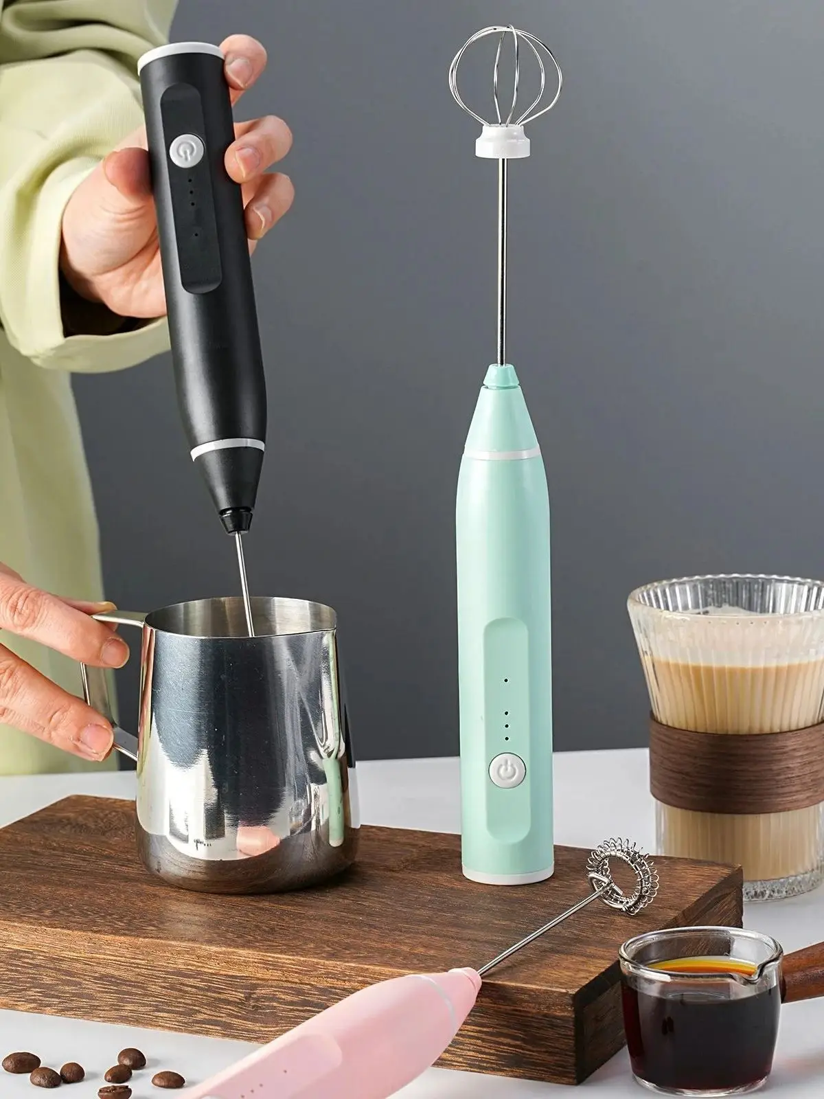 휴대용 계란 거품기 1개, 전기 우유 크림 커피 머신, 3단 속도 조절 가능한 배터 케이크 크림 머신, 가정용 주방 믹서