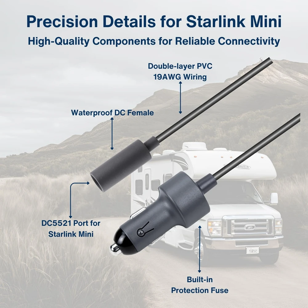 For Starlink Mini Car Charger Cigarette to DC 8-14V to 20V Step Up Booster for Starlink Mini Car Cigarette Lighter Adapter