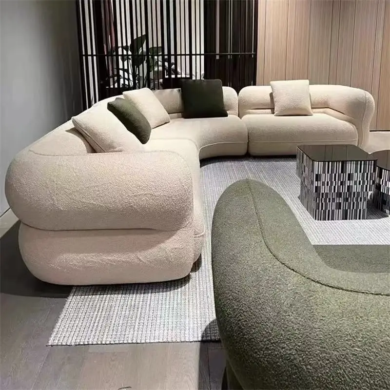Minimalist Curved Upholstered Sofa Combination Set, Sponge Filled Plush Cushions for Hotel Apartment Modern Living Room