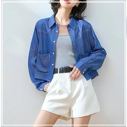 Young Style Street Casual Fashion Simplicity Versatile Vintage Jeans Pocket Solid Color Women's Shirt Jacket Autumn New 2024