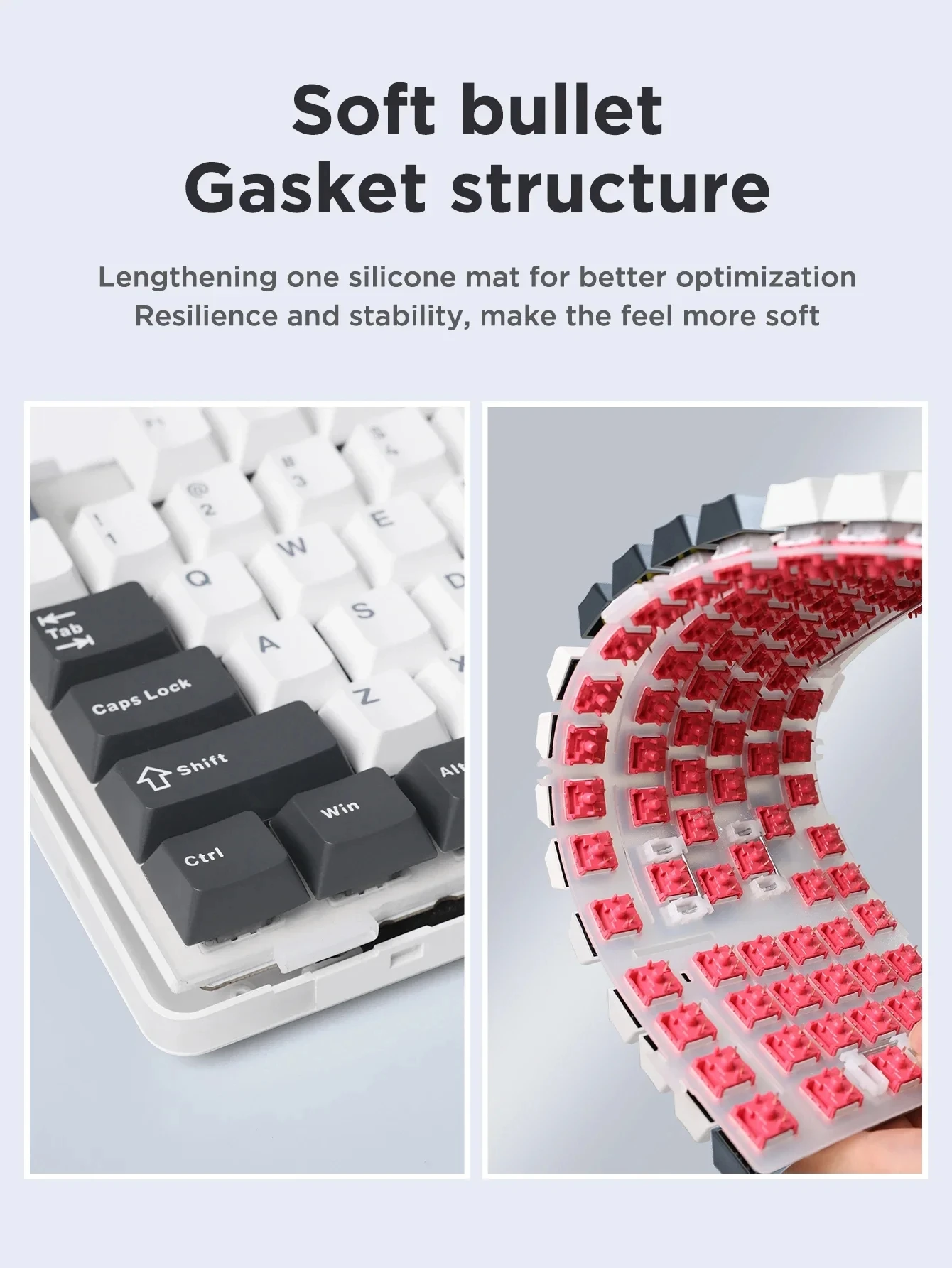 AULA F87 Pro Mechanische Tastatur, 2,4 g/USB/Bluetooth, Tri-Modus, kabellos, 87 Tasten, RGB-PBT-Dichtung, 5-lagige Schalldämpfung, volle Taste, keine Auswirkungen – Detail 7
