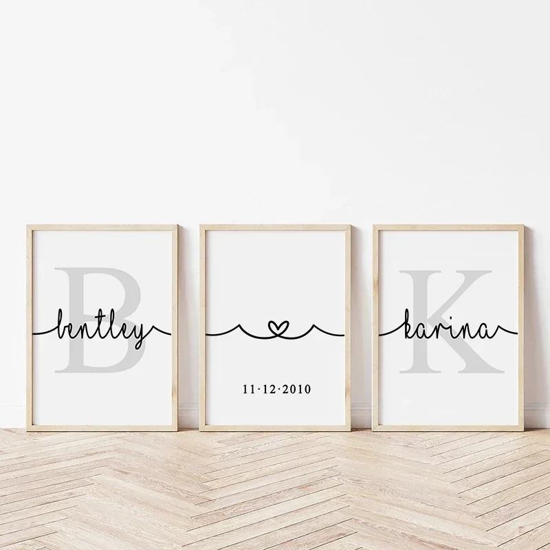 

Set of 3 Unframed Customized Names Personalized Wall Art Canvas Paintings Posters and Prints Anniversary Pictures for Couples