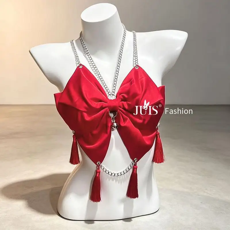 Original Bow Tassel New Chinese Body Chain, Bell Halter Chest Harness, Spicy Girl Waist Chain, Sexy Club Body Jewelry Accessory