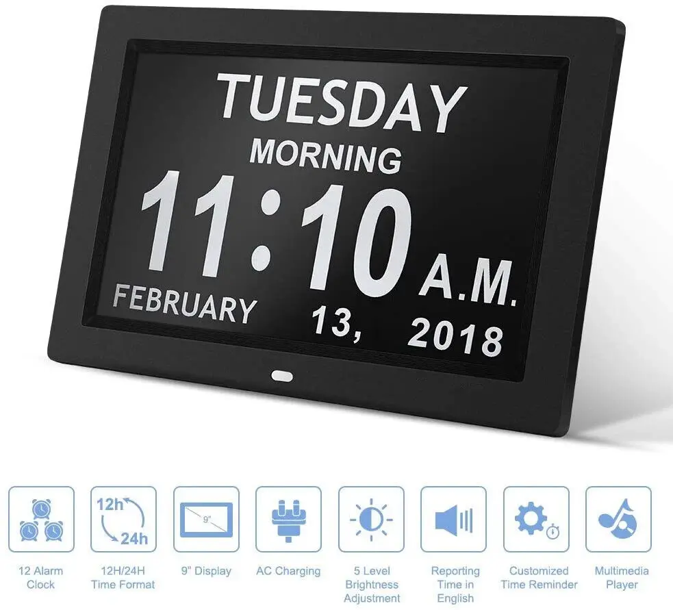 

Lcd Alarm Clock 10inch Large Display Digital Day Date Clocks for Elderly