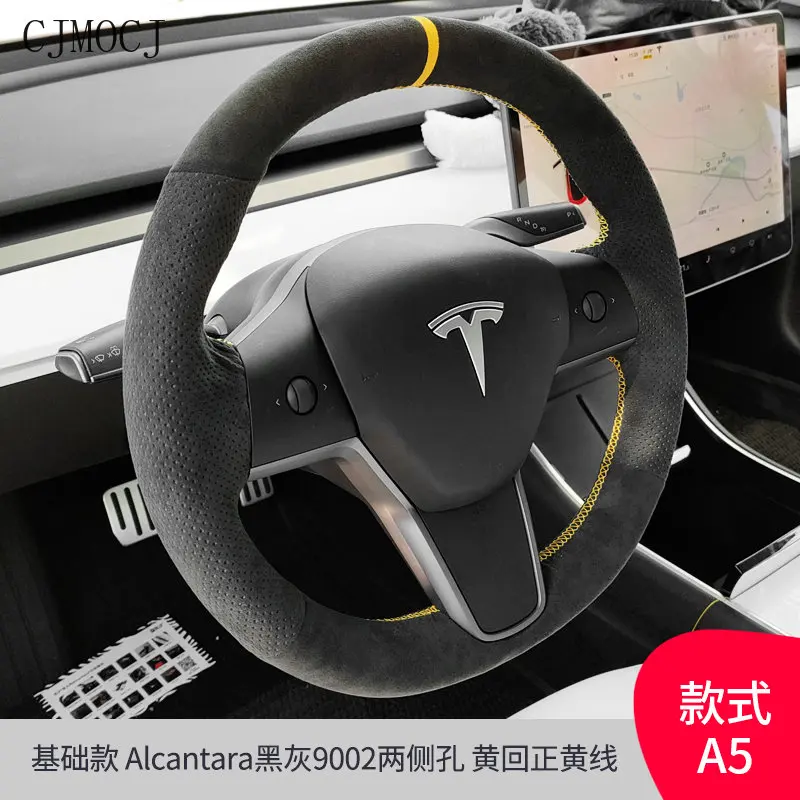 Tesla Model3 모델 Y / X S 스티어링 휠 커버 Alcantara 스웨이드 핸드 바느질 자동차 액세서리 용 맞춤형