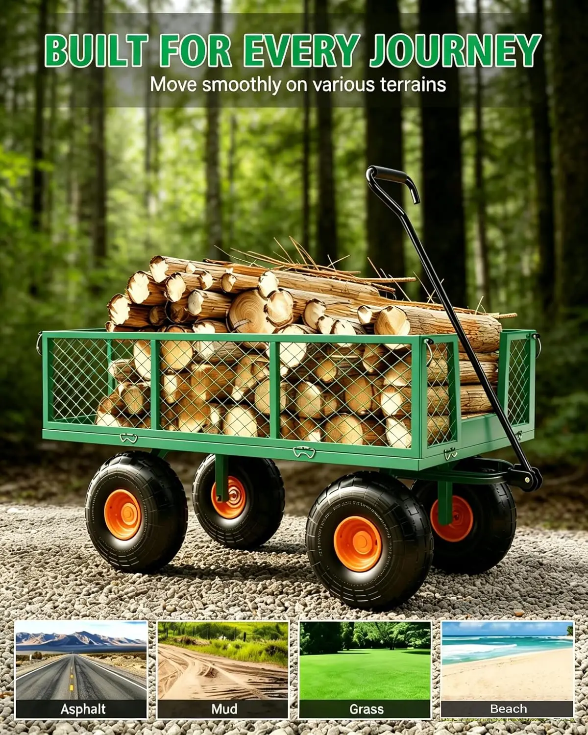 Heavy Duty Steel Garden Cart 500 Lbs Capacity 3 In 1 Pullable Wagon 10 Inch Wheels Transport Soil Tools Plants