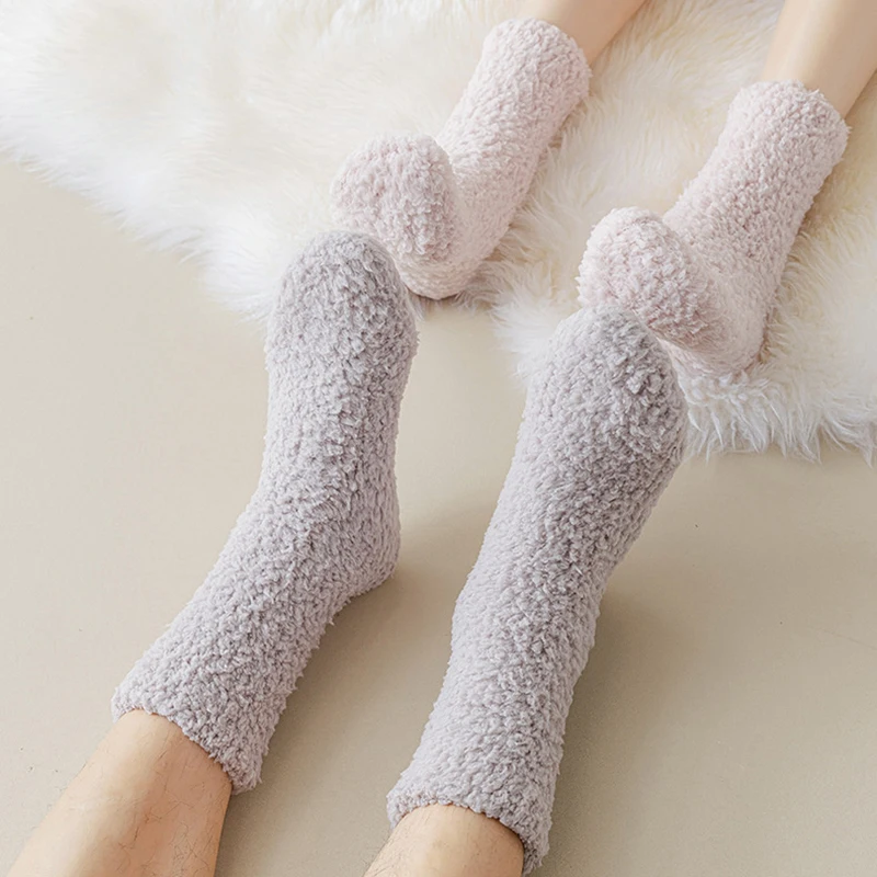 Autumn Winter Socks Cashmere Thickened Thermal Floor Socks For Women Solid Color Velvet Carpet Sleep Socks Slippers Leg Cover