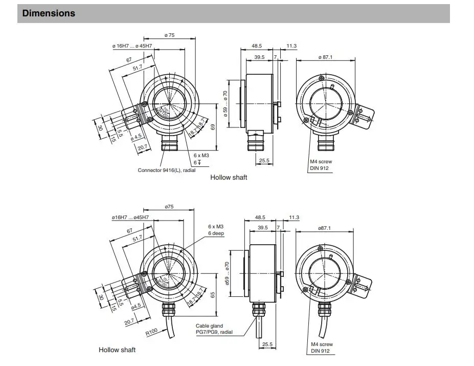 

Энкодер с полым валом 25 мм, 1024 ppr, поворотный энкодер RH190N-OHAK1R61N-01024