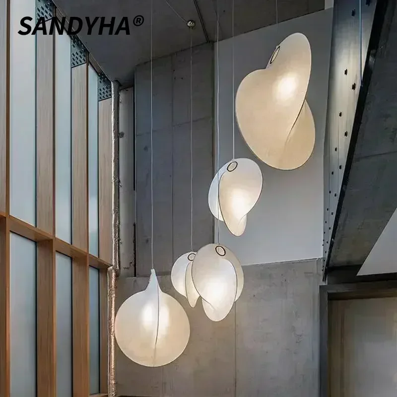 SANDYHA Modern Silk LED Pendant Light Chandelier for Living Room Dining Table Bedroom Bedside Home Decor Hanging Lamp