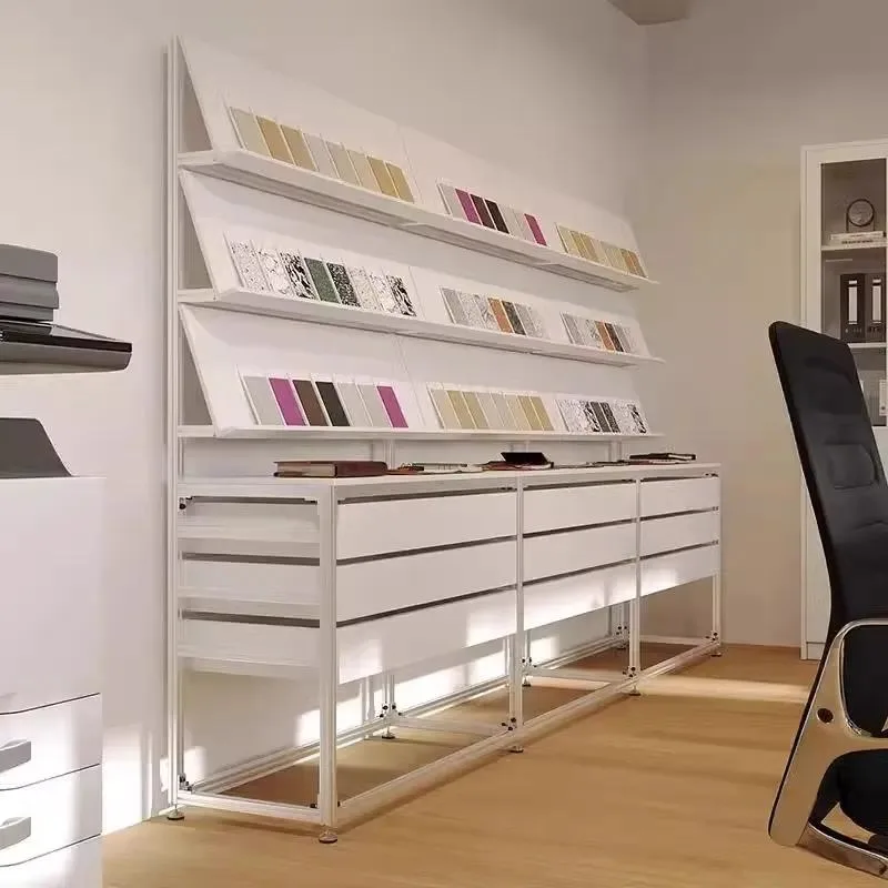 Birch Light Display Cabinet Aluminum Profile Island Table Shelf Storage Rack with Drawer for Supermarket Exhibition