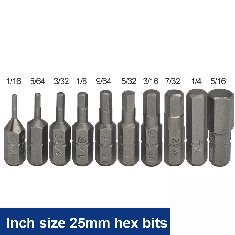 hex shank chave de fenda bit ferramentas kit polegada tamanho 25 mm 16 64 32 64 32 16 32 16 32 16 32 16 10 pecas por lote 01