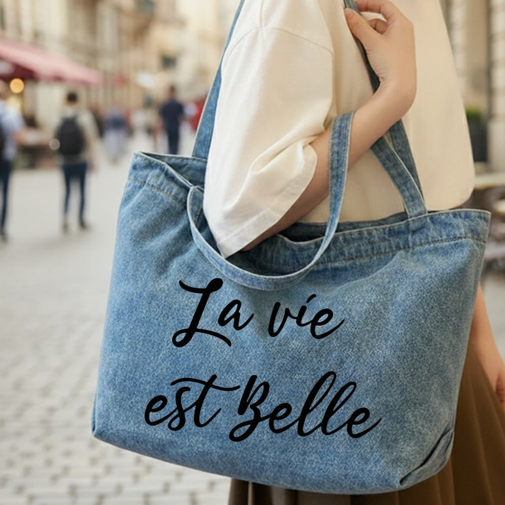 

Джинсовая сумка-тоут, большая вместительная сумка для пляжа и повседневного использования, подарок для бабушки, на День бабушки, на день рождения, на Рождество, на День матери