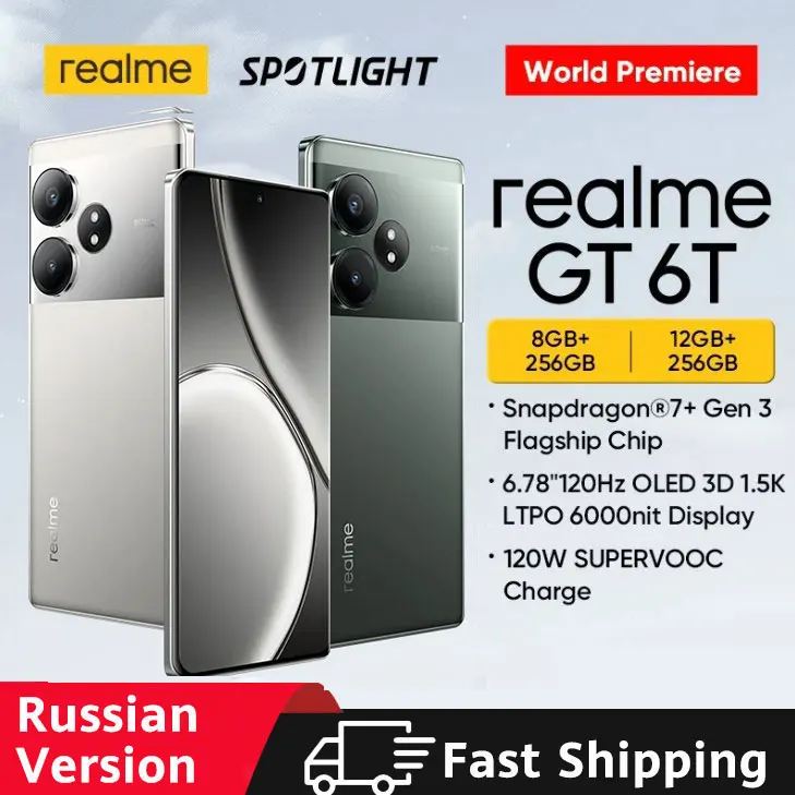 [รอบปฐมทัศน์โลก] สมาร์ทโฟน realme GT 6T Sony 50MP กล้องหลัก 6000nit Hyper Display 120W SUPERVOOC ชาร์จโทรศัพท์ 5500mAh