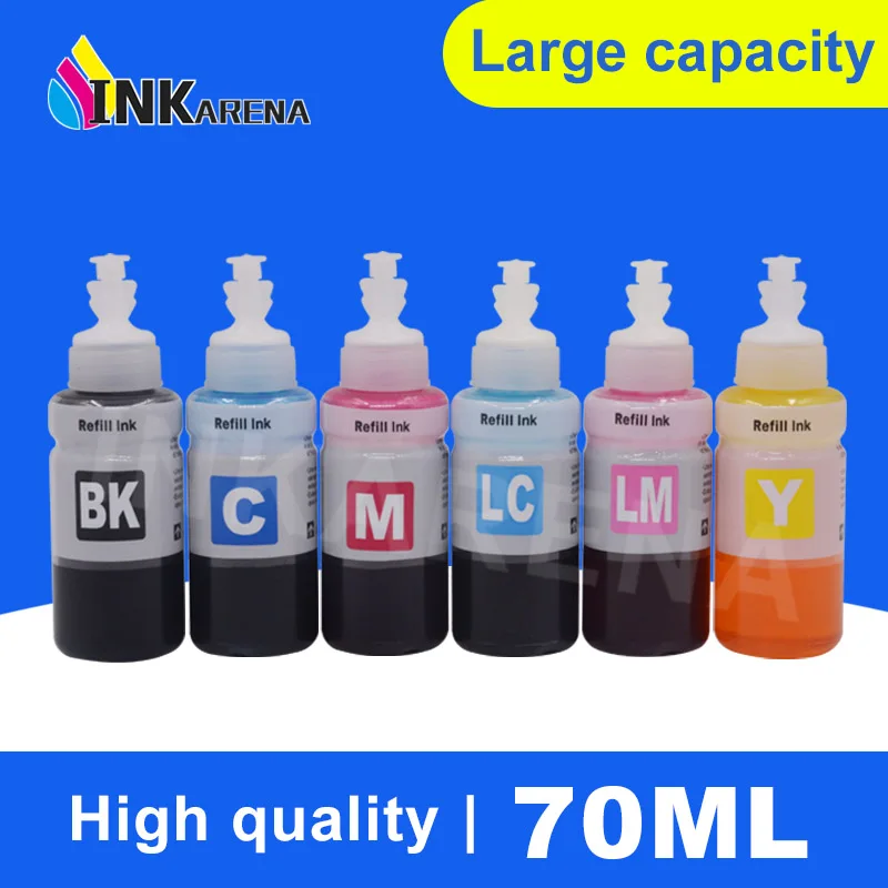 Набор чернил для заправки принтера Epson L800 L801 L810 L850 L1800, 6 цветов, 70 мл