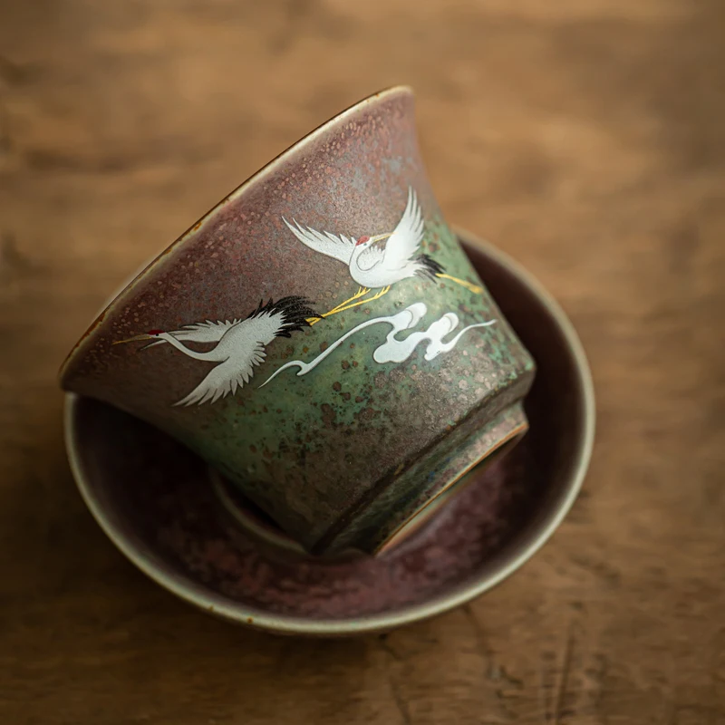 مكافحة تحرق كبير السيراميك الرجعية غطاء الشاي السلطانية مع غطاء Sancai Gaiwan وعاء شاي واحد رسمت باليد مشرقة غطاء الرافعة السلطانية