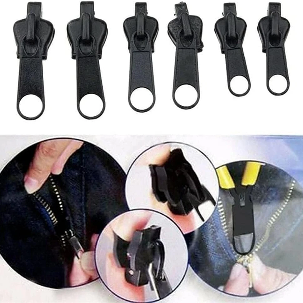 6Pcs Black Universal Instant Fix Zipper Repair Kit Replacement Zip Slider Teeth Zippers
