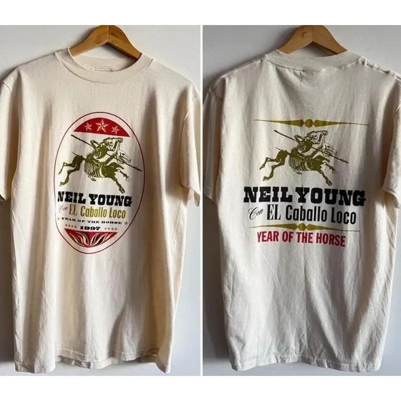 ГОРЯЧАЯ НОВИНКА: Футболка с двусторонним принтом Neil Young Crazy Horse 1997 года, цвет песочный.