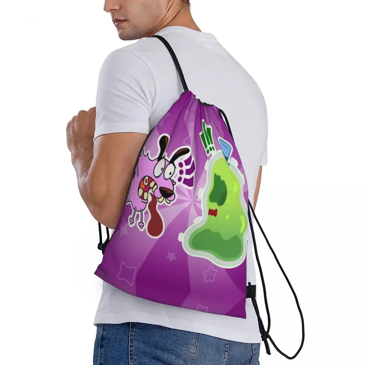 Custom C-Courage The Cowardly Dog Drawstring Bag Men Women Lightweight Sports Gym Storage Backpack